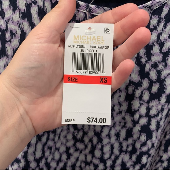 NWT Michael Kors Patterned Purple Crossover Back Tank - Picture 4 of 6